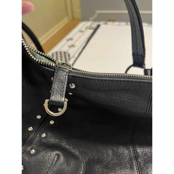 Black Leather Silver Studded Hobo Bag Purse By Franco Sarto - Picture 13 of 16